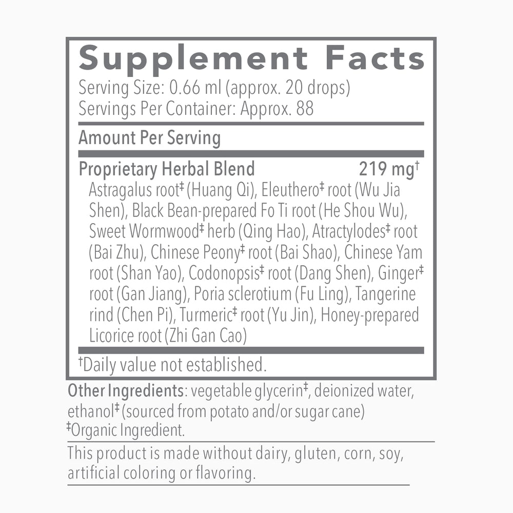 Close-up of Biotonic botanicals highlighting a diverse herbal blend.
