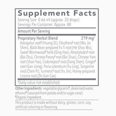 Close-up of Biotonic botanicals highlighting a diverse herbal blend.