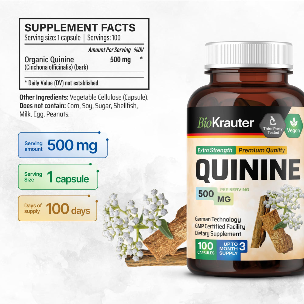 BIO KRAUTER cinchona bark powder capsules close-up with natural ingredients