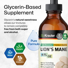 BIO KRAUTER Lions Mane drops used under the tongue for quick administration.
