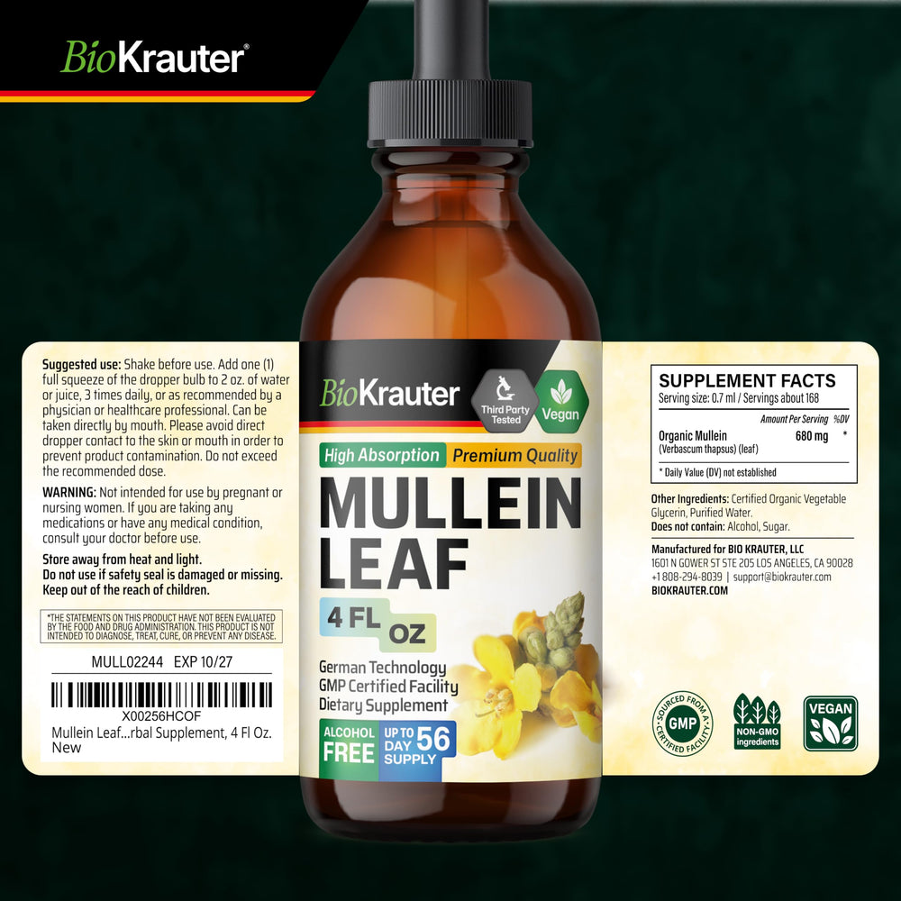 Glass of water ready for BIO KRAUTER Mullein Drops intake.