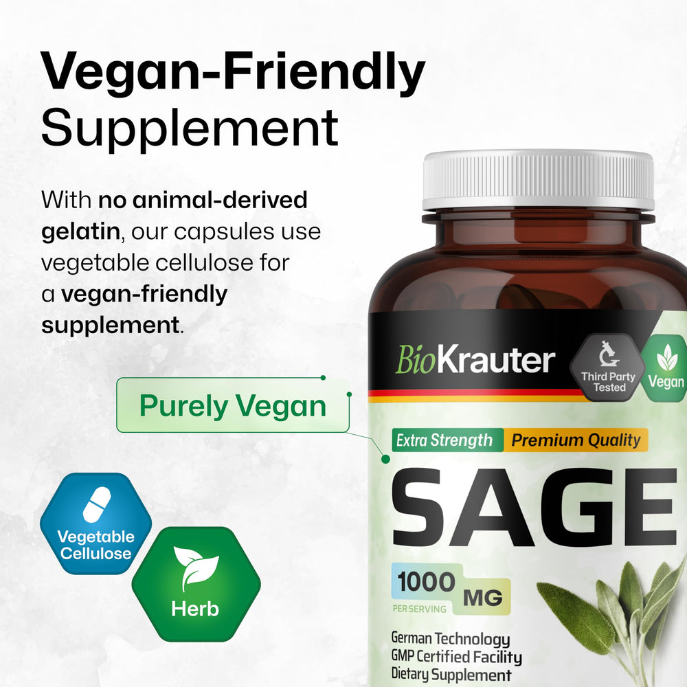 BIO KRAUTER Sage Capsules with water demonstrating easy intake.