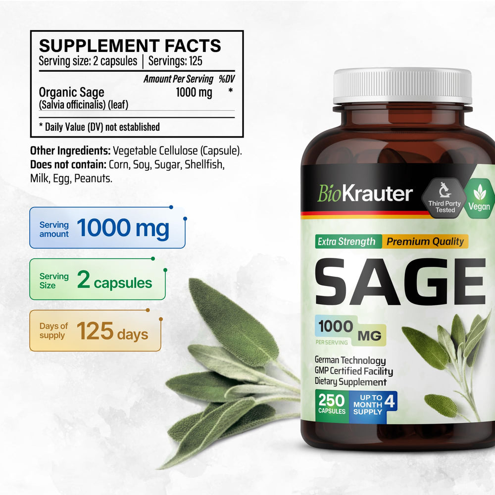 BIO KRAUTER Sage leaf extract close-up highlighting natural origin and plant-based sourcing.
