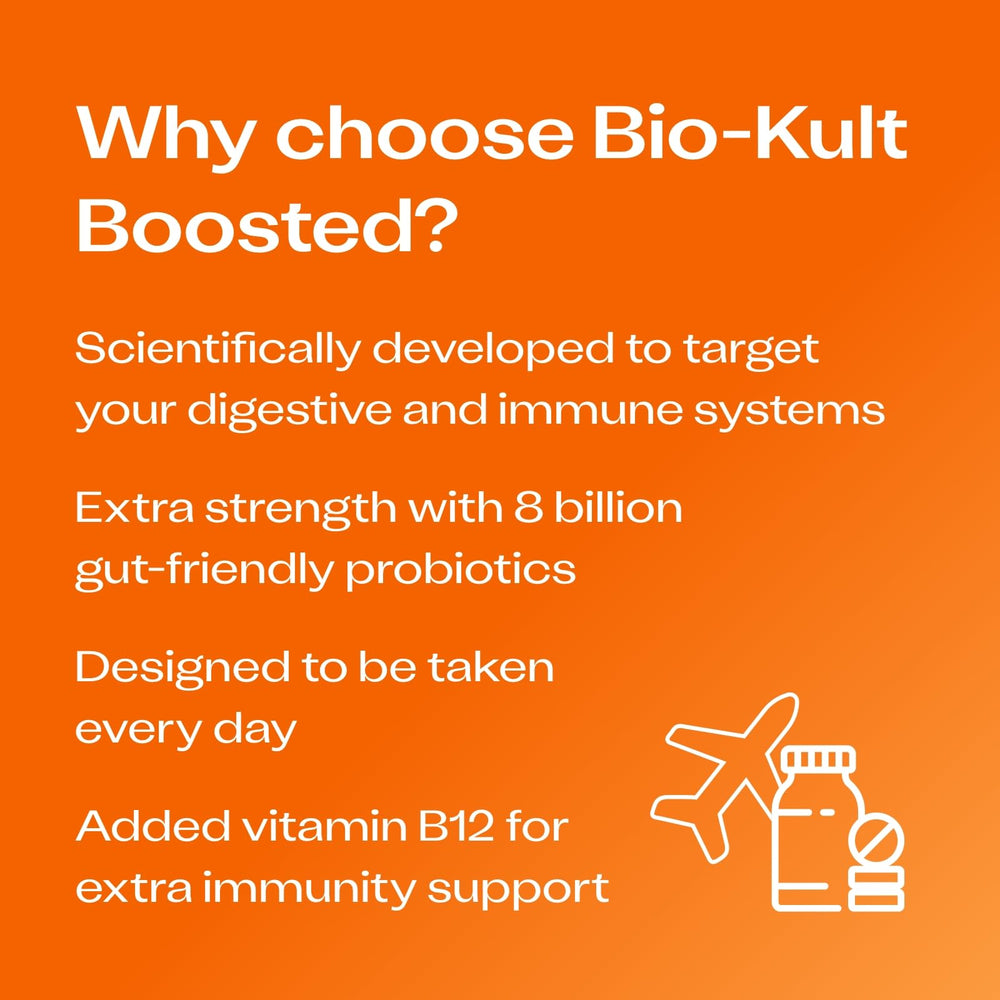 Bio-Kult Boosted capsules closeup highlighting the multi-strain formulation for digestion.
