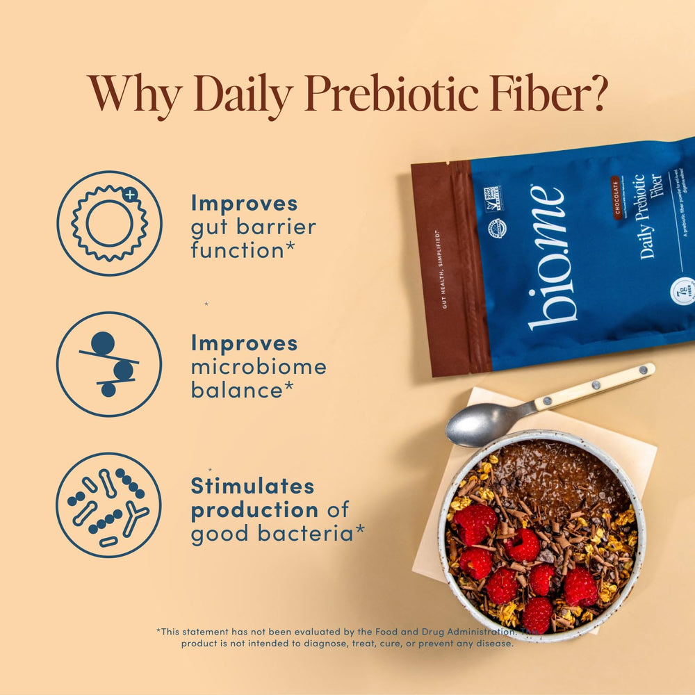 Bio.me Daily Prebiotic Fiber Powder Chocolate scoop ready for daily mix.