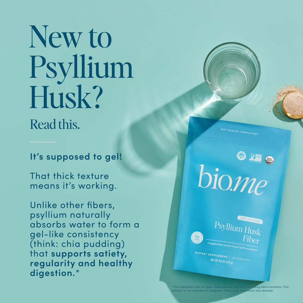 Bio.me Psyllium husk gel mix in water forming a thickened texture.