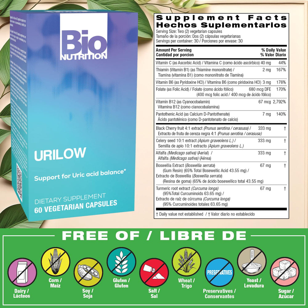 Bio Nutrition Urilow capsules close-up showing vegetarian capsules