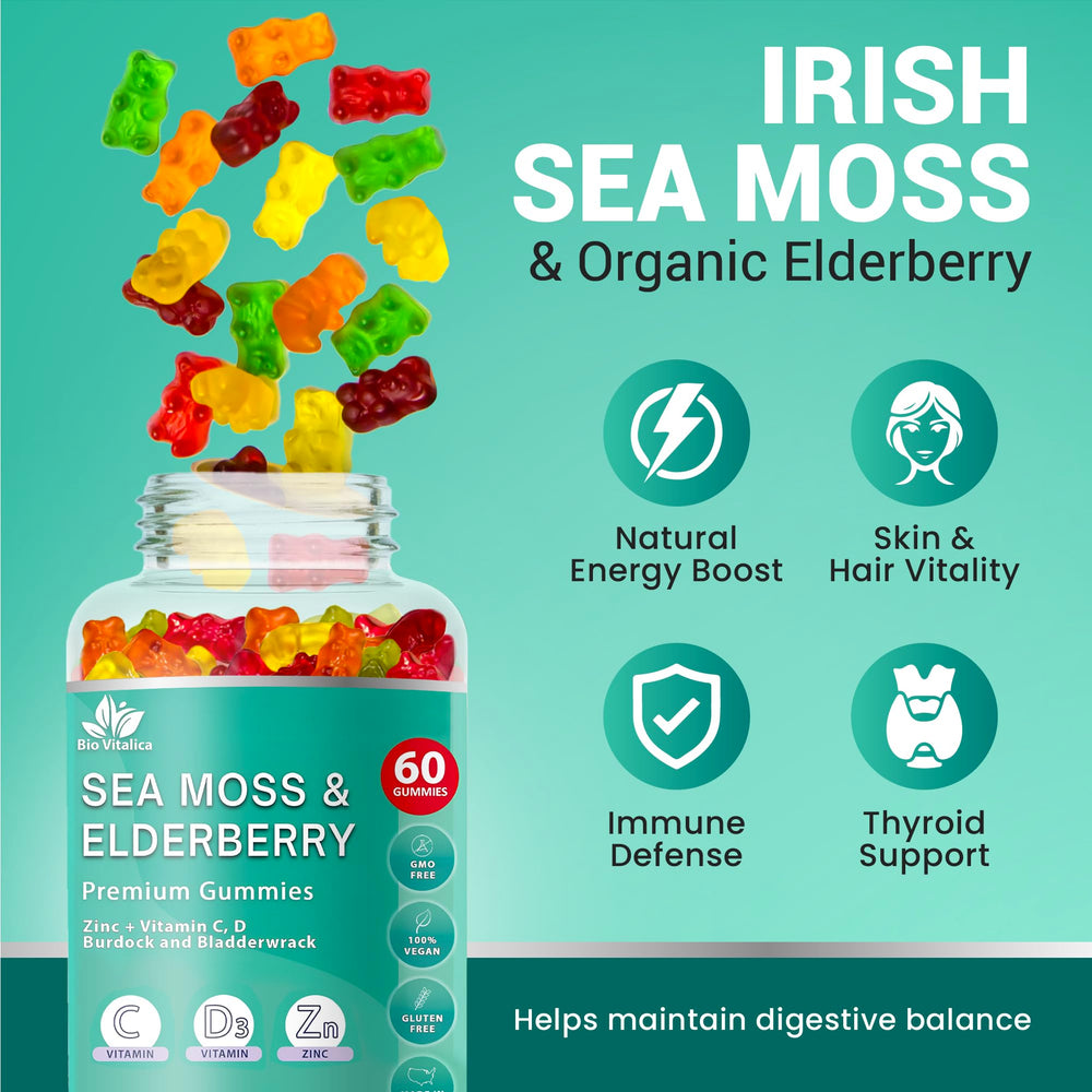 BIO VITALICA Sea Moss Gummies fruity flavor closeup on gummies