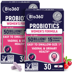 Bio360 Probiotics for Women bottle highlights 50B CFU and 15 strains.