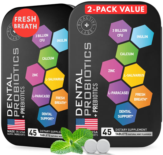 BIOACTIVE LABS dental probiotics tablets mint tin for on-the-go oral care