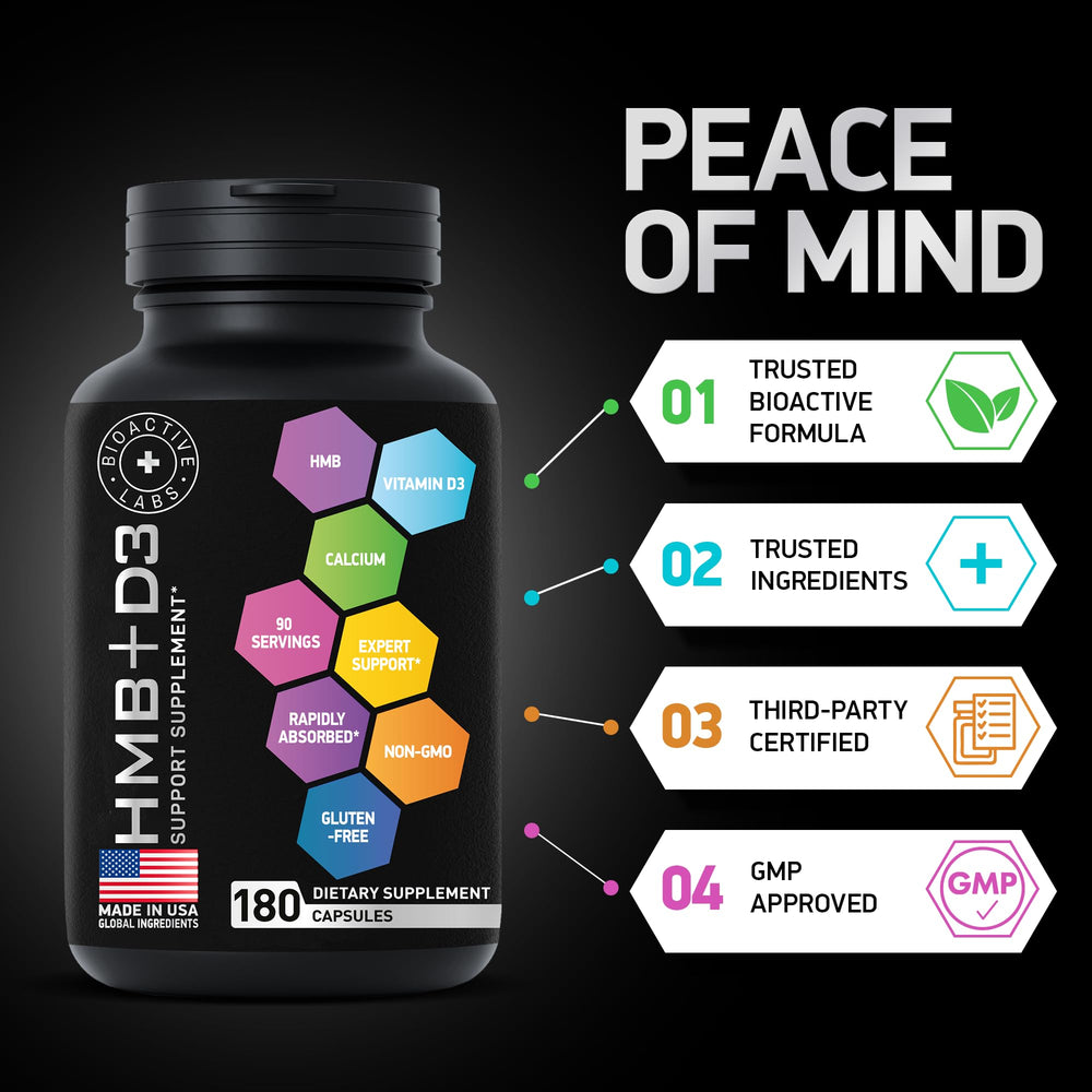 Bioactive Labs HMB D3 label front; product details and dosage.