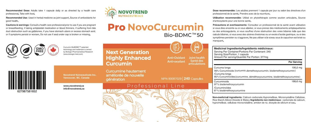BIOBDMC Pro NovoCurcumin capsules close-up highlighting potency