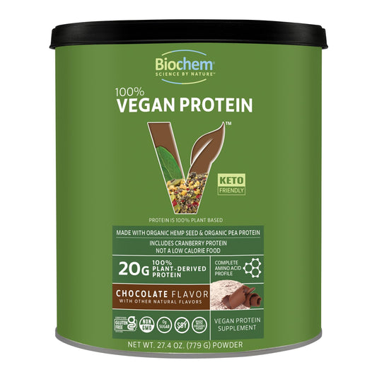 Biochem vegan protein chocolate bottle pour highlights a smooth plant protein blend for post-workout fueling.