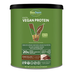 Biochem vegan protein chocolate bottle pour highlights a smooth plant protein blend for post-workout fueling.