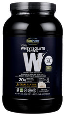 Biochem 100% Whey Isolate natural powder tub shown for a clean protein source.
