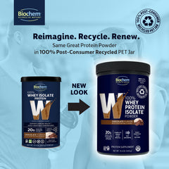 Biochem whey protein powder label closeup showing amino acid profile