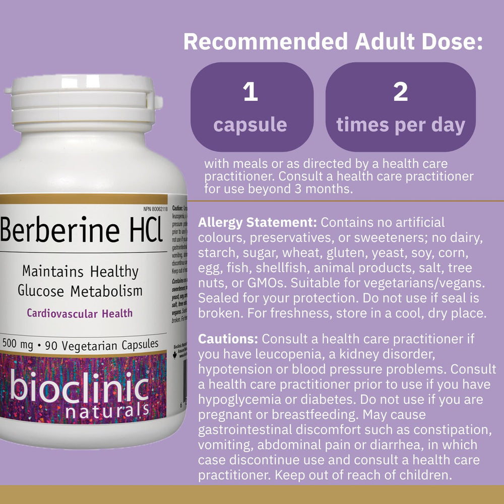 Bioclinic Naturals Berberine HCL label detail highlighting 500 mg per capsule