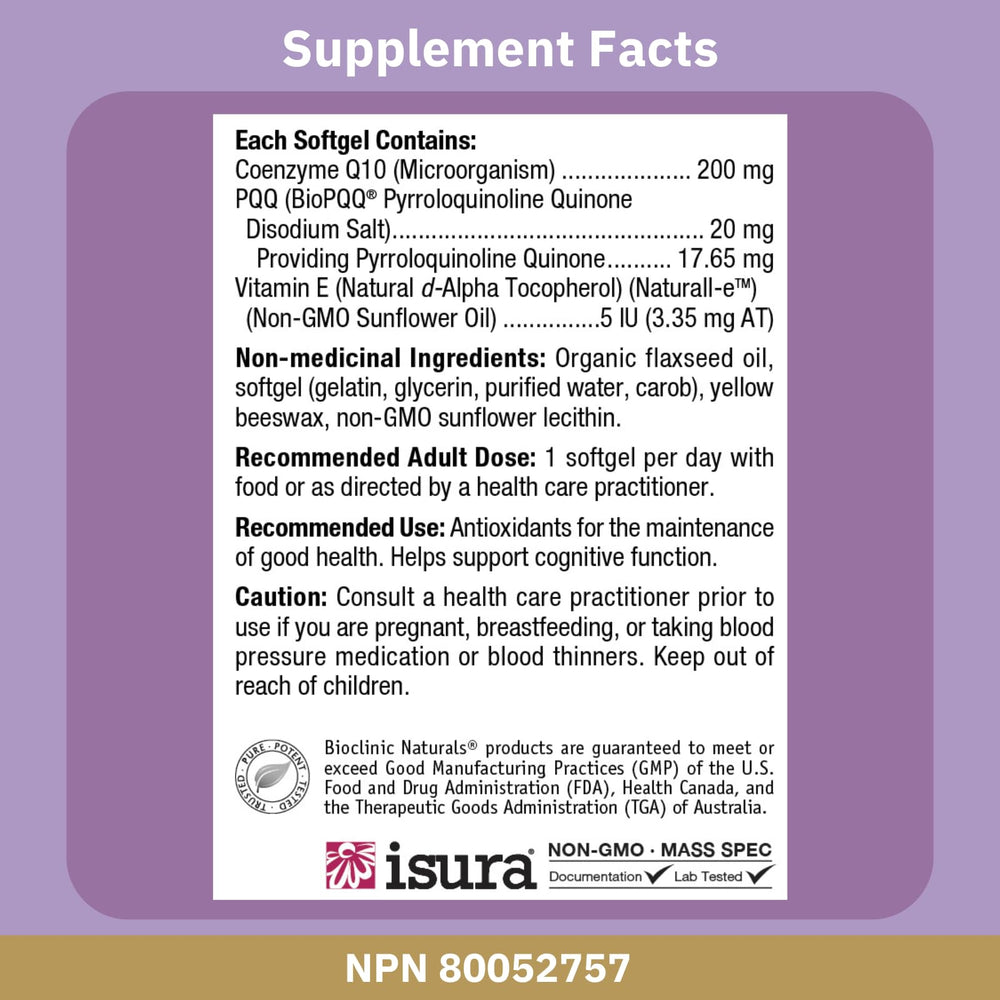 CerebroVital PQQ-10 label on bottle highlighting antioxidant support.