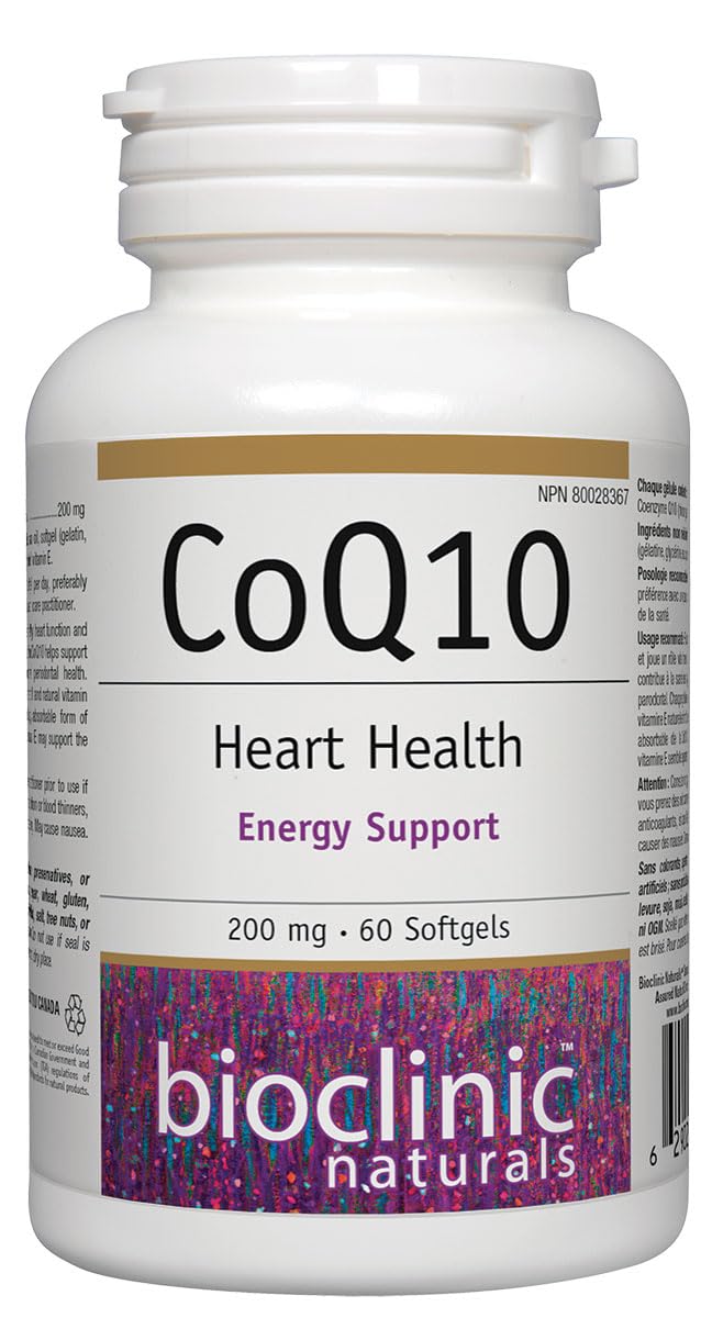 Bioclinic Naturals CoQ10 200 mg softgels in bottle for daily energy support