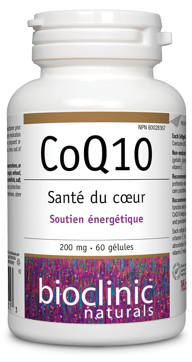 Bioclinic Naturals CoQ10 bottle highlighting natural Vitamin E stabilizer