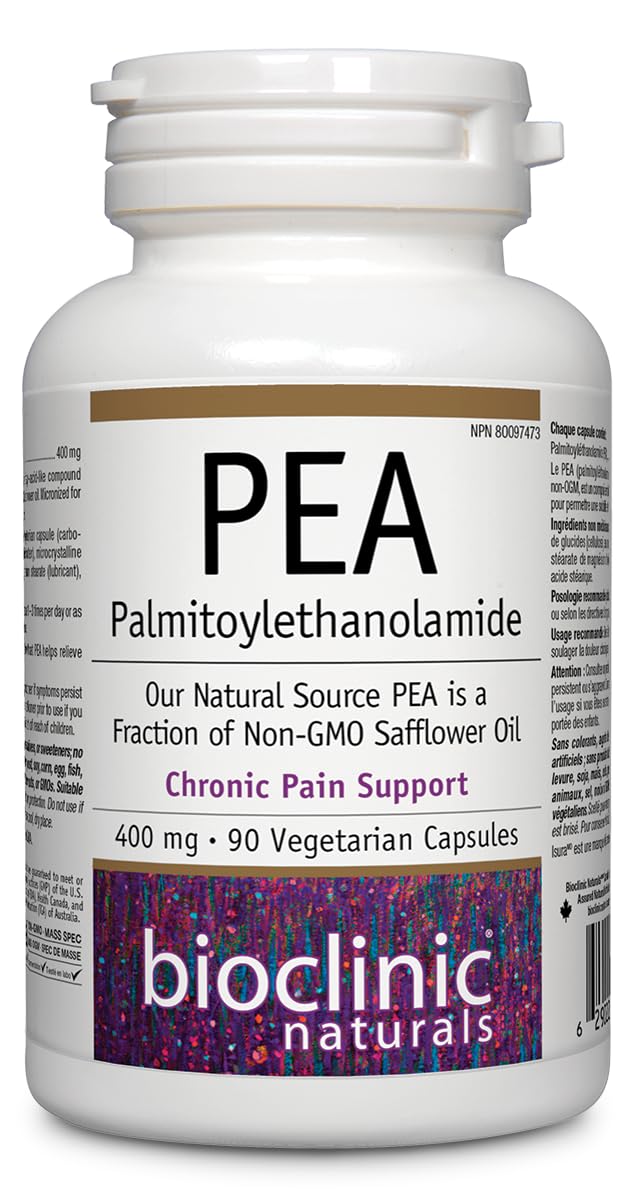Bioclinic Naturals pea palmitoylethanolamide 400mg bottle front supports daily wellness