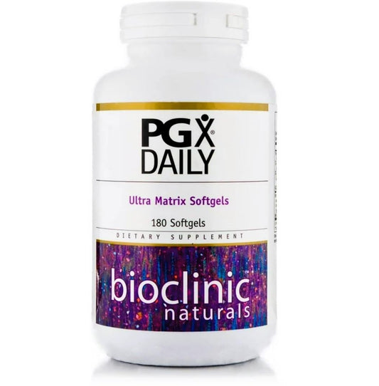 Bioclinic Naturals PGX Daily Ultra Matrix Softgels bottle front for easy daily use.