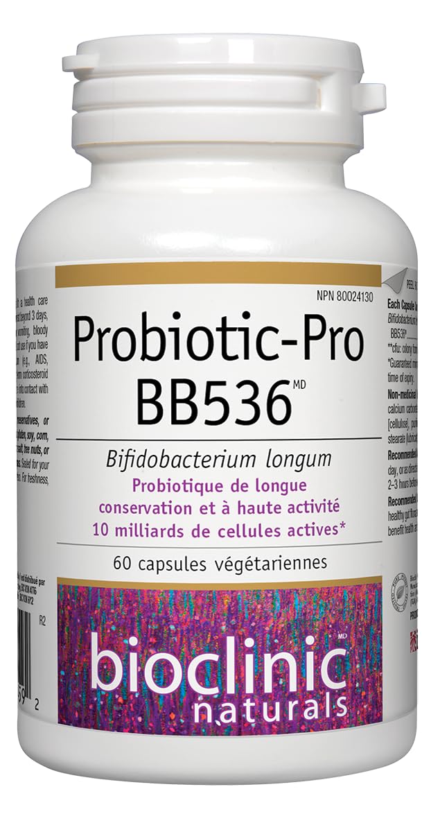 BB536 capsules closeup showing 10 billion CFU potency