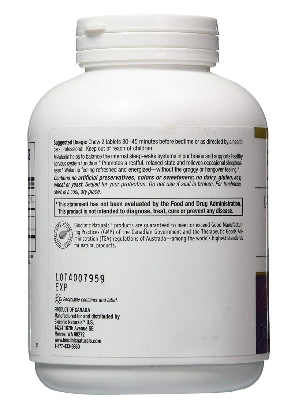 Bioclinic Naturals Somno-Pro chew close-up shows tablets and smooth texture for easy intake