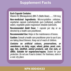 Bioclinic Naturals Vitamin K2 capsules close-up illustrates vegetarian capsule composition