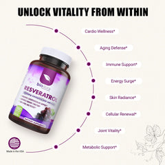 Biodora Resveratrol 1600mg grape seed polyphenols for circulatory support.