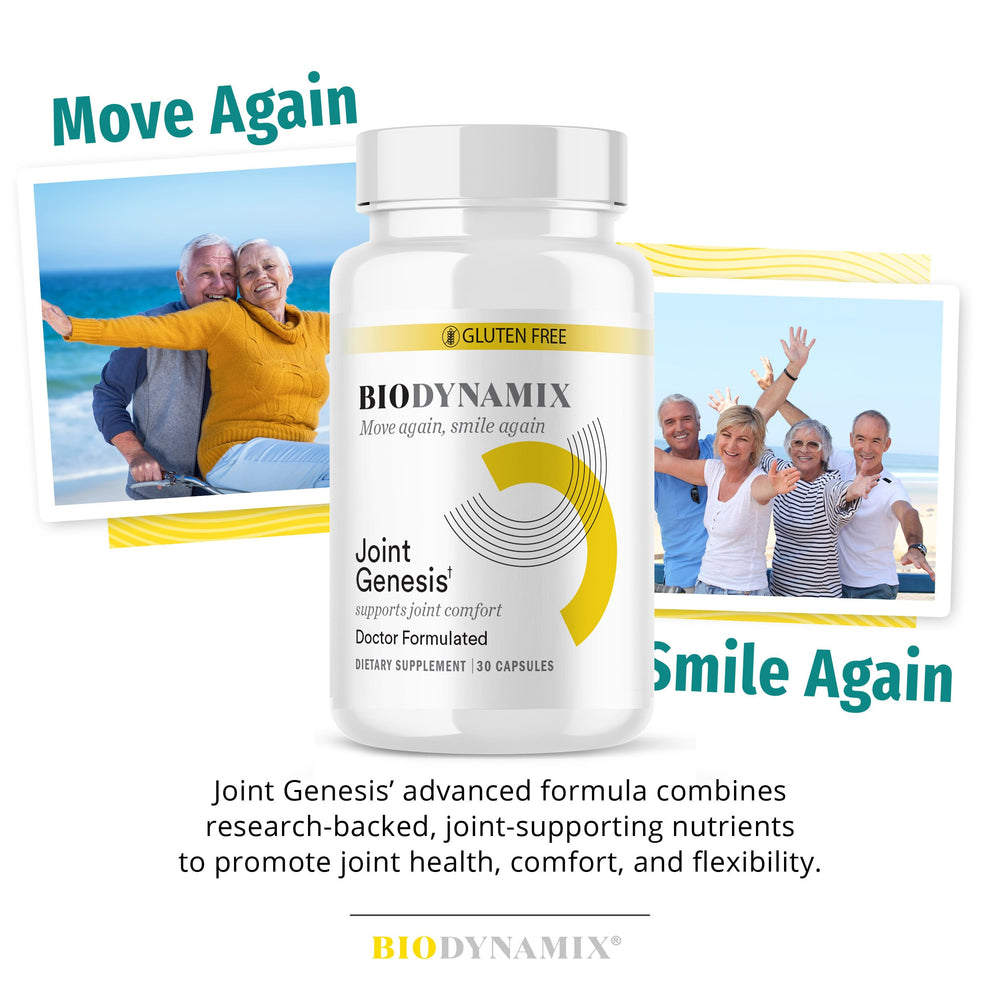 Packaging of BioDynamix Joint Genesis highlighting vegan and allergen-free features