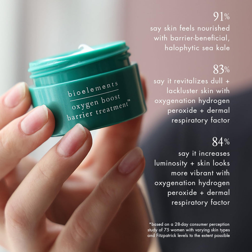 Bioelements Oxygen Boost face application demonstrates quick layer over serum.