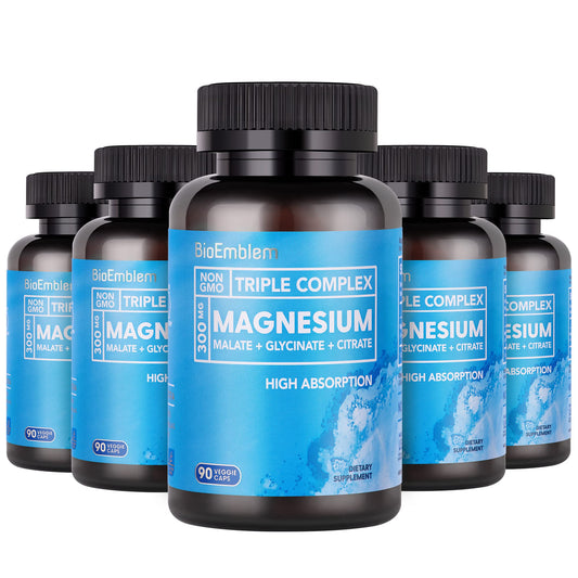 BioEmblem High Absorption Triple Magnesium bottle showing three forms for absorption