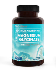 BioEmblem Magnesium Glycinate with Zinc bottle showing high-absorption 2-in-1 formula