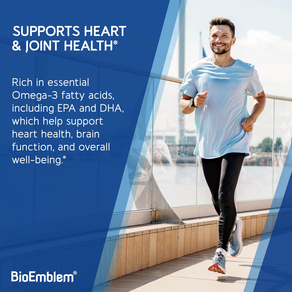 BioEmblem Omega-3 provides 1400mg EPA and DHA plus vitamin D3.