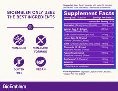 BioEmblem ingredients chart with melatonin and herbal extracts.