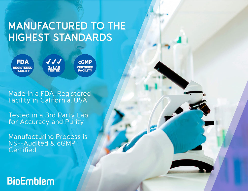 BioEmblem third-party testing seal on product packaging