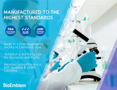 BioEmblem third-party testing seal on product packaging