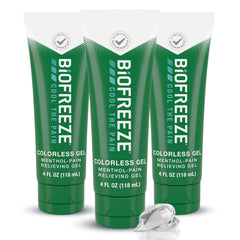 Biofreeze gel bottle close-up for fast cooling pain relief.