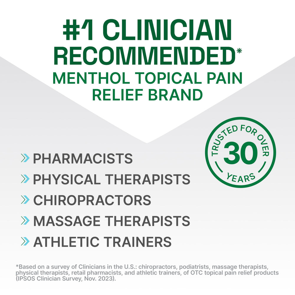 Applying Biofreeze Professional Roll-On to the knee for relief.