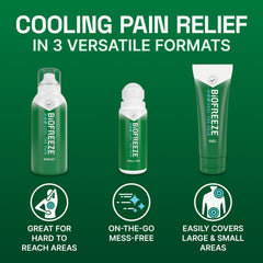 Biofreeze spray offers mess-free application on hard-to-reach areas.