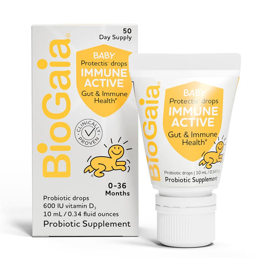 BioGaia Immune Active baby probiotic drops bottle for daily digestion support.