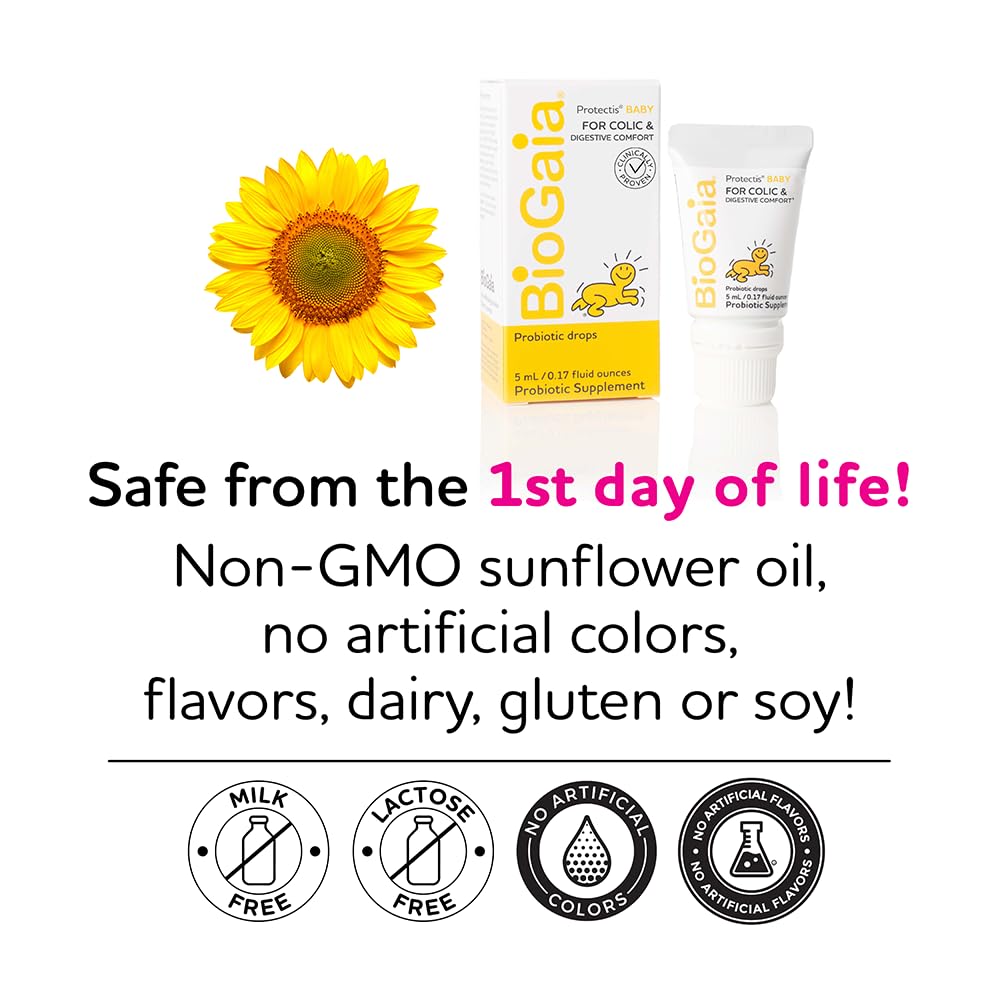 Boxed BioGaia Protectis with kit highlighting newborn colic relief potential