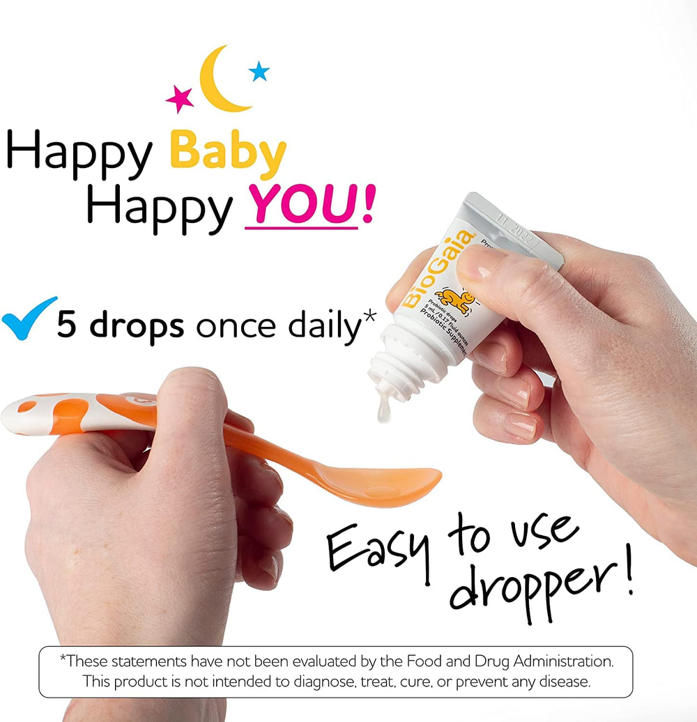 Baby with soothing routine using BioGaia Protectis drops for digestive comfort