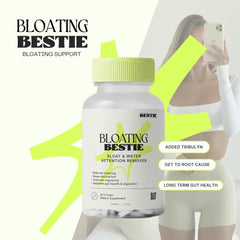 Biohacking Bestie Bloating Bestie packaging display highlights easy daily use.