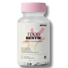 Biohacking Bestie Food Bestie Digestive Enzymes bottle front view for daily digestion support