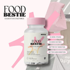 Biohacking Bestie Digestive Enzymes bottle pour showing easy capsule intake