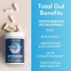 BIOHM Total Probiotic daily routine scene with glass of water promotes consistent use.