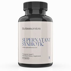 BioImmersion Supernatant Synbiotic bottle offering daily digestive balance.