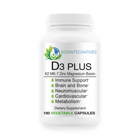 BioInnovations Bio-D3 Plus bottle label with vegan capsules for bone and immune support.